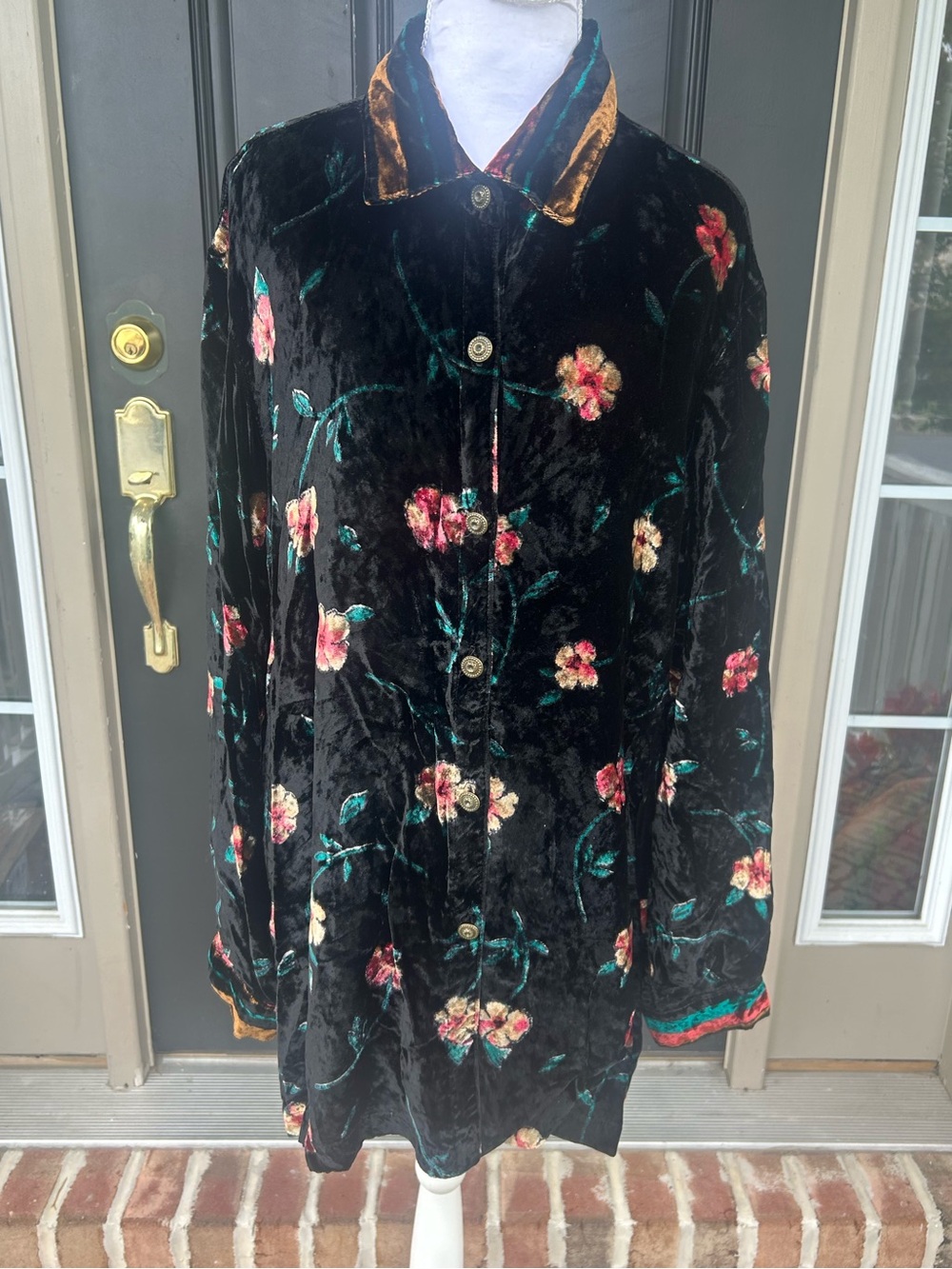 Vintage 90s Gotcha Covered black floral velvet tunic blouse whimsygoth L